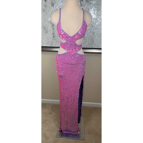 Retrofete Coco Crochet Sequin Embellished Cutout Iridescent Maxi Dress M/L - Picture 5 of 13